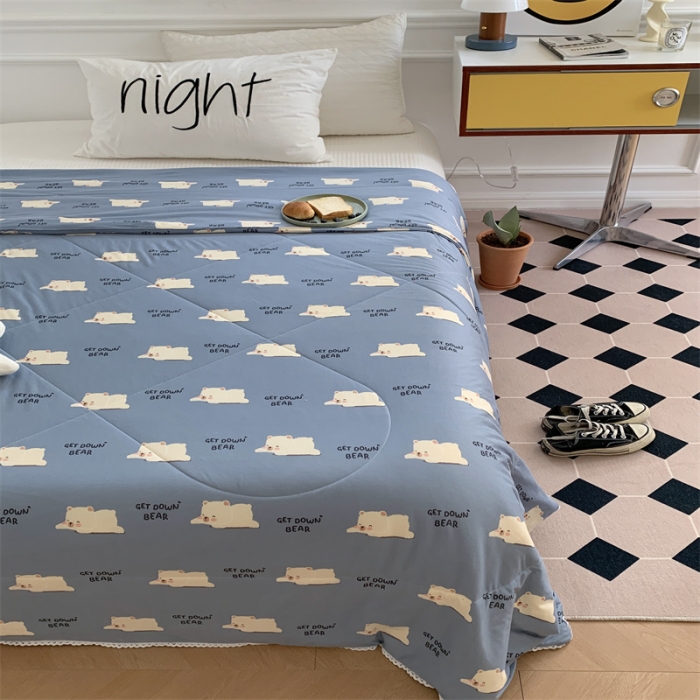 91家纺网 家纺一手货源 找家纺 顾里家纺 2022新款牛奶针织棉夏被-韩式场景 Q比熊蓝