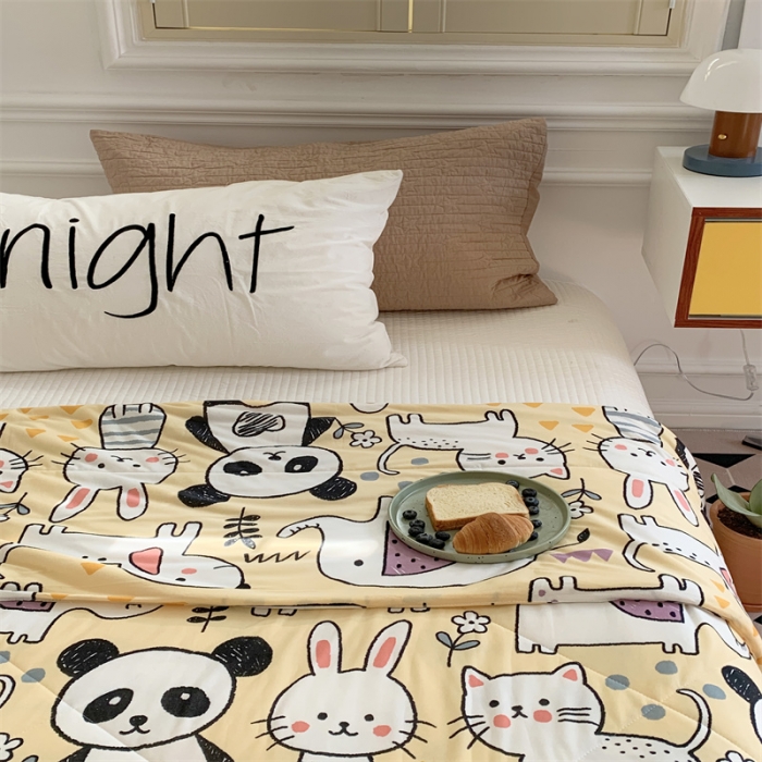 91家纺网 家纺一手货源 找家纺 顾里家纺 2022新款牛奶针织棉夏被-韩式场景 动物世界