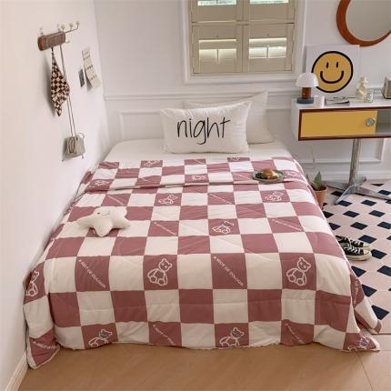 顾里家纺 2022新款牛奶针织棉夏被-韩式场景 方块小熊豆沙