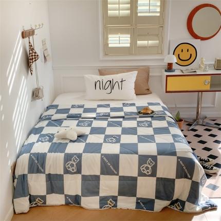 顾里家纺 2022新款牛奶针织棉夏被-韩式场景 方块小熊蓝