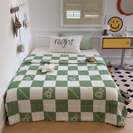 顾里家纺 2022新款牛奶针织棉夏被-韩式场景 方块小熊绿