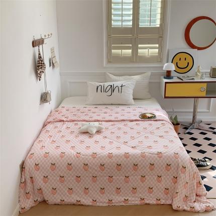 顾里家纺 2022新款牛奶针织棉夏被-韩式场景 粉格蜜桃