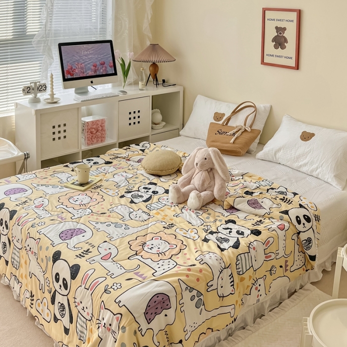 91家纺网 家纺一手货源 找家纺 顾里家纺 2022新款牛奶针织棉夏被-实拍 动物世界