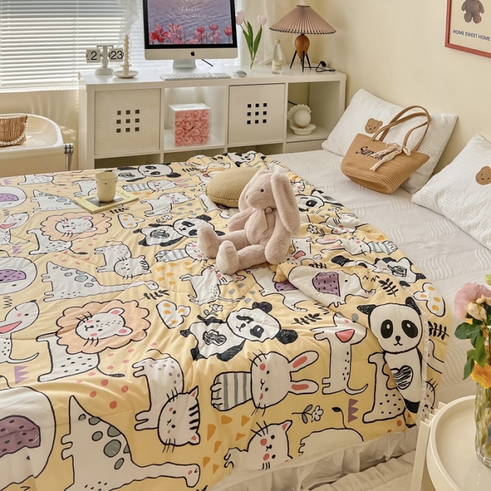 91家纺网 家纺一手货源 找家纺 顾里家纺 2022新款牛奶针织棉夏被-实拍 动物世界