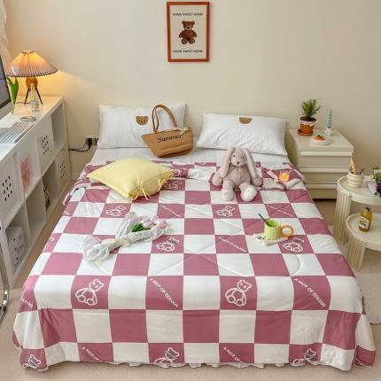 顾里家纺 2022新款牛奶针织棉夏被-实拍 方块小熊豆沙