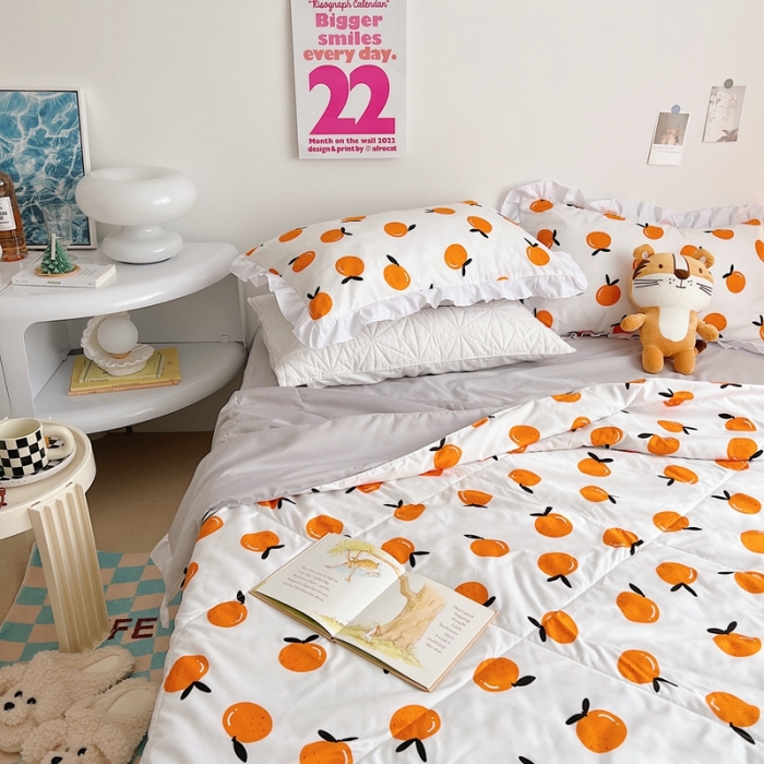 91家纺网 家纺一手货源 找家纺 顾里家纺 2022新款ins韩系治 愈小清新水洗棉夏被套件 ins桔子