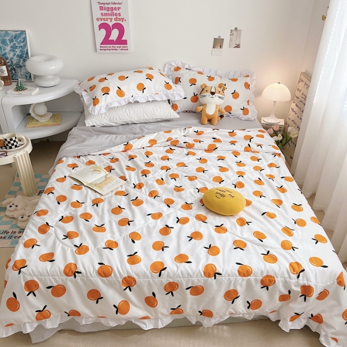 91家纺网 家纺一手货源 找家纺 顾里家纺 2022新款ins韩系治 愈小清新水洗棉夏被套件 ins桔子