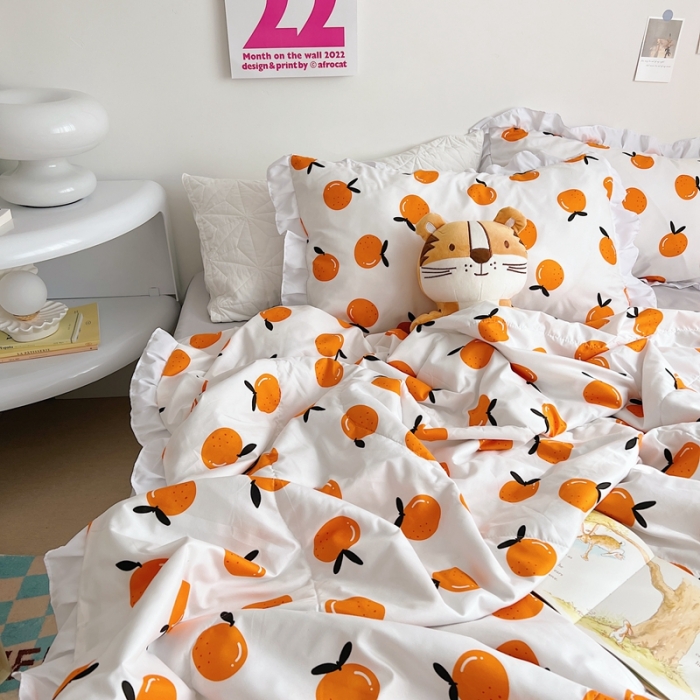 91家纺网 家纺一手货源 找家纺 顾里家纺 2022新款ins韩系治 愈小清新水洗棉夏被套件 ins桔子