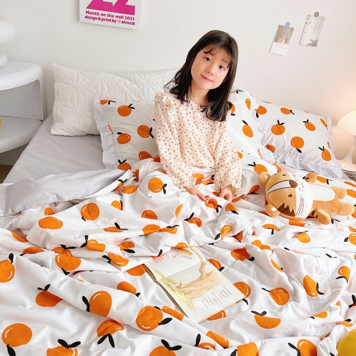 91家纺网 家纺一手货源 找家纺 顾里家纺 2022新款ins韩系治 愈小清新水洗棉夏被套件 ins桔子