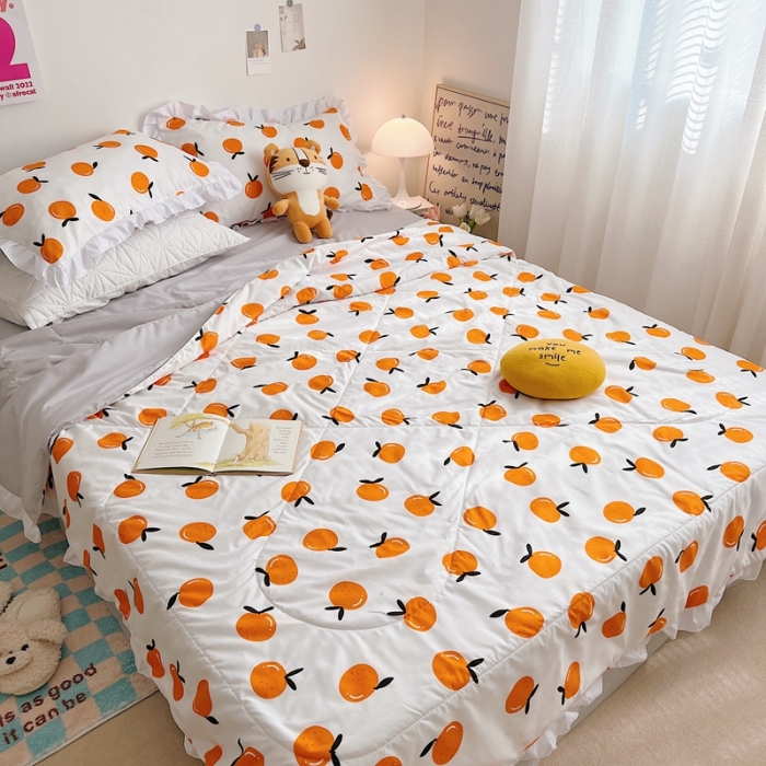 91家纺网 家纺一手货源 找家纺 顾里家纺 2022新款ins韩系治 愈小清新水洗棉夏被套件 ins桔子