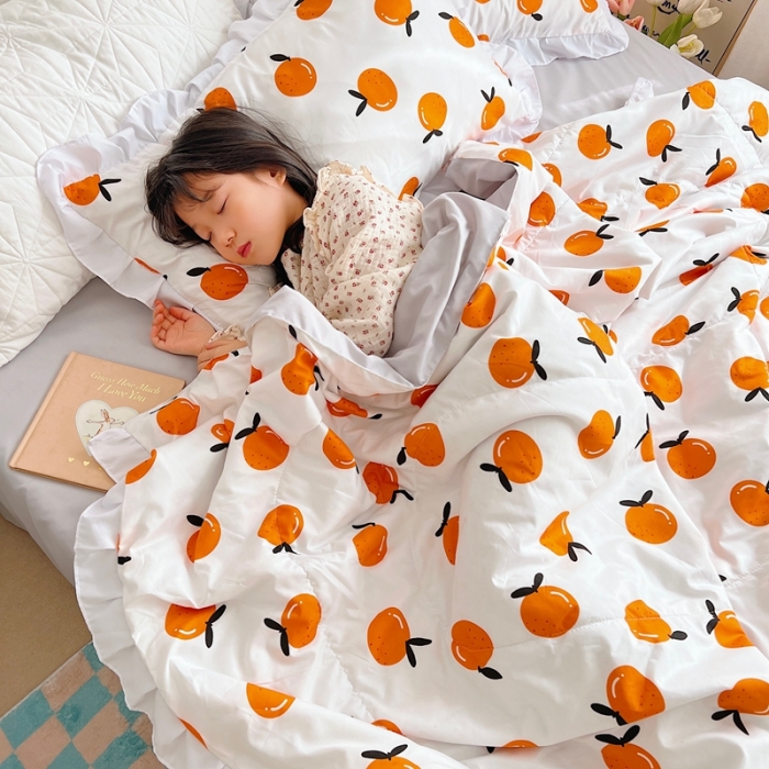 91家纺网 家纺一手货源 找家纺 顾里家纺 2022新款ins韩系治 愈小清新水洗棉夏被套件 ins桔子