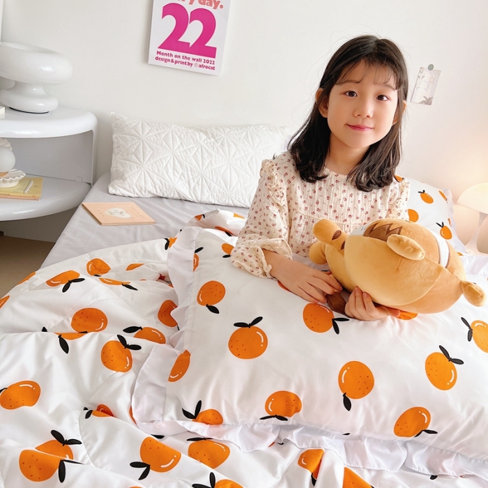 91家纺网 家纺一手货源 找家纺 顾里家纺 2022新款ins韩系治 愈小清新水洗棉夏被套件 ins桔子
