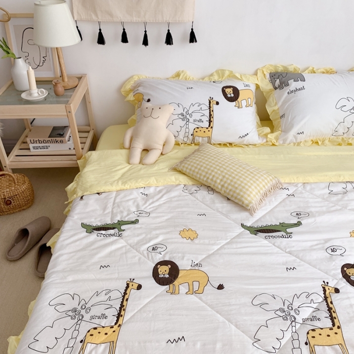 91家纺网 家纺一手货源 找家纺 顾里家纺 2022新款ins韩系治 愈小清新水洗棉夏被套件 动物世界