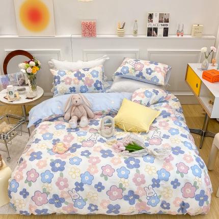 91家纺网 家纺一手货源 找家纺 顾里家纺 2022新款ins韩系全棉13372四件套 花朵小兔