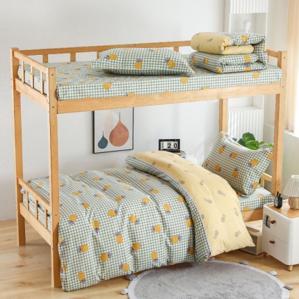 91家纺网 家纺一手货源 找家纺 （总）13372全棉印花款大学生单人上下铺宿舍床三件套多件套