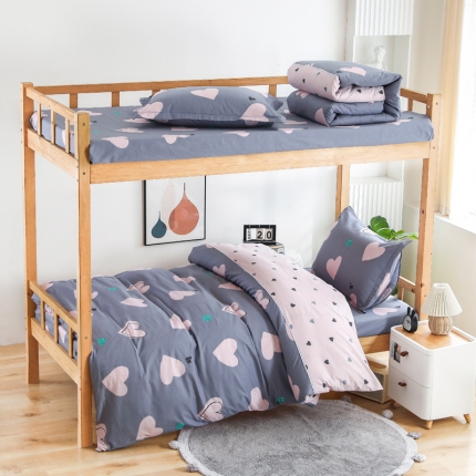 91家纺网 家纺一手货源 找家纺 （总）13372全棉印花款大学生单人上下铺宿舍床三件套多件套