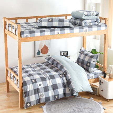 91家纺网 家纺一手货源 找家纺 （总）13372全棉印花款大学生单人上下铺宿舍床三件套多件套