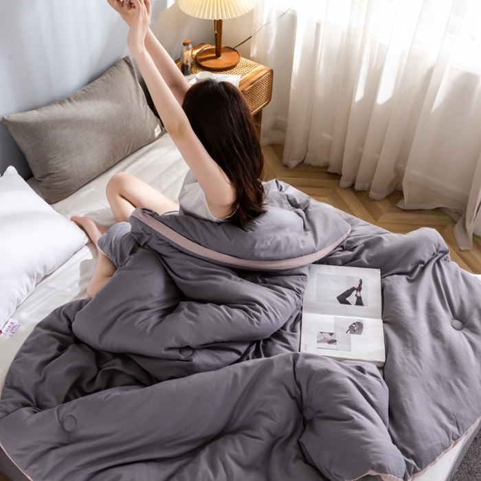 91家纺网 家纺一手货源 找家纺 森林人 2022新款A类水洗棉立体大豆被纯色 立体-绅士灰