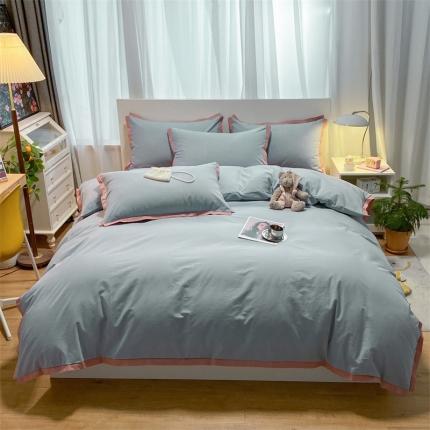 91家纺网 家纺一手货源 找家纺 （总）眠帛家居 2022新款水洗棉磨毛拼色嵌边四件套