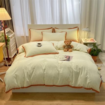 91家纺网 家纺一手货源 找家纺 （总）眠帛家居 2022新款水洗棉磨毛拼色嵌边四件套