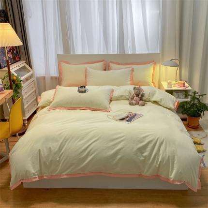 91家纺网 家纺一手货源 找家纺 （总）眠帛家居 2022新款水洗棉磨毛拼色嵌边四件套