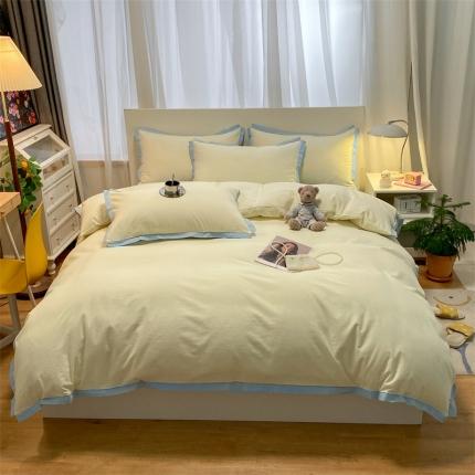 91家纺网 家纺一手货源 找家纺 （总）眠帛家居 2022新款水洗棉磨毛拼色嵌边四件套