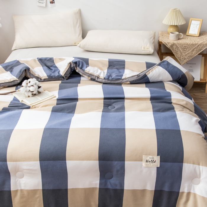 91家纺网 家纺一手货源 找家纺 森林人 2022新款A类水洗棉立体大豆被-印花 蓝大格