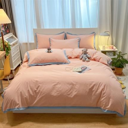 91家纺网 家纺一手货源 找家纺 （总）眠帛家居 2022新款水洗棉磨毛拼色嵌边四件套