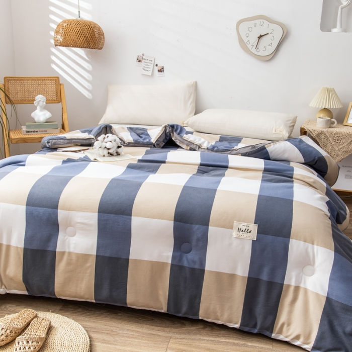 91家纺网 家纺一手货源 找家纺 森林人 2022新款A类水洗棉立体大豆被-印花 蓝大格