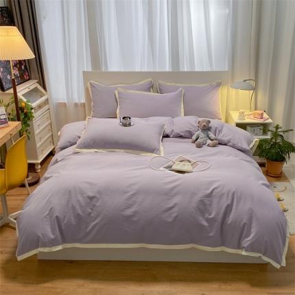 91家纺网 家纺一手货源 找家纺 （总）眠帛家居 2022新款水洗棉磨毛拼色嵌边四件套