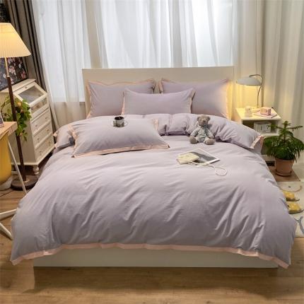 91家纺网 家纺一手货源 找家纺 （总）眠帛家居 2022新款水洗棉磨毛拼色嵌边四件套