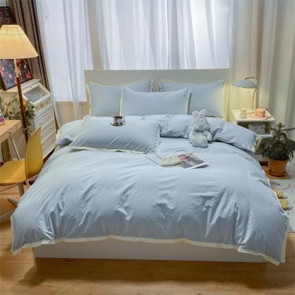 91家纺网 家纺一手货源 找家纺 （总）眠帛家居 2022新款水洗棉磨毛拼色嵌边四件套