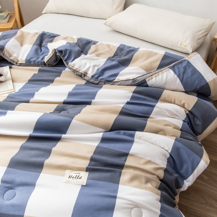 91家纺网 家纺一手货源 找家纺 森林人 2022新款A类水洗棉立体大豆被-印花 蓝大格