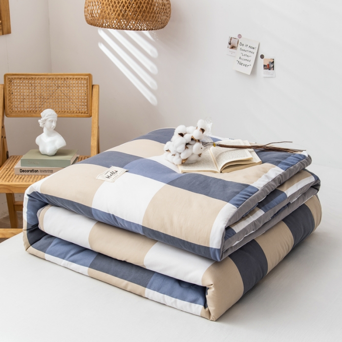 91家纺网 家纺一手货源 找家纺 森林人 2022新款A类水洗棉立体大豆被-印花 蓝大格