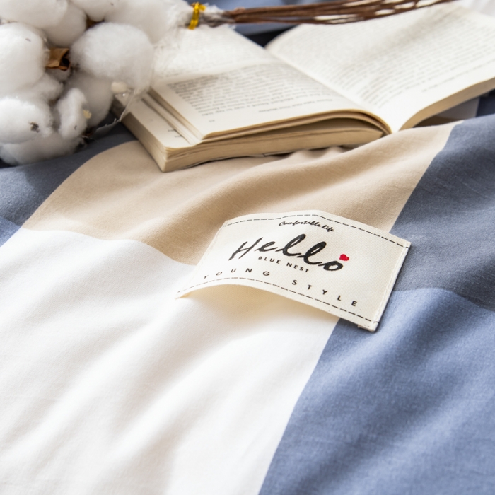 91家纺网 家纺一手货源 找家纺 森林人 2022新款A类水洗棉立体大豆被-印花 蓝大格