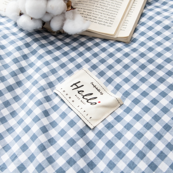 91家纺网 家纺一手货源 找家纺 森林人 2022新款A类水洗棉立体大豆被-印花 浅蓝小格