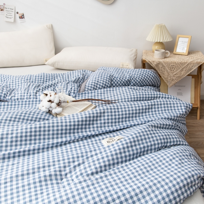 91家纺网 家纺一手货源 找家纺 森林人 2022新款A类水洗棉立体大豆被-印花 浅蓝小格