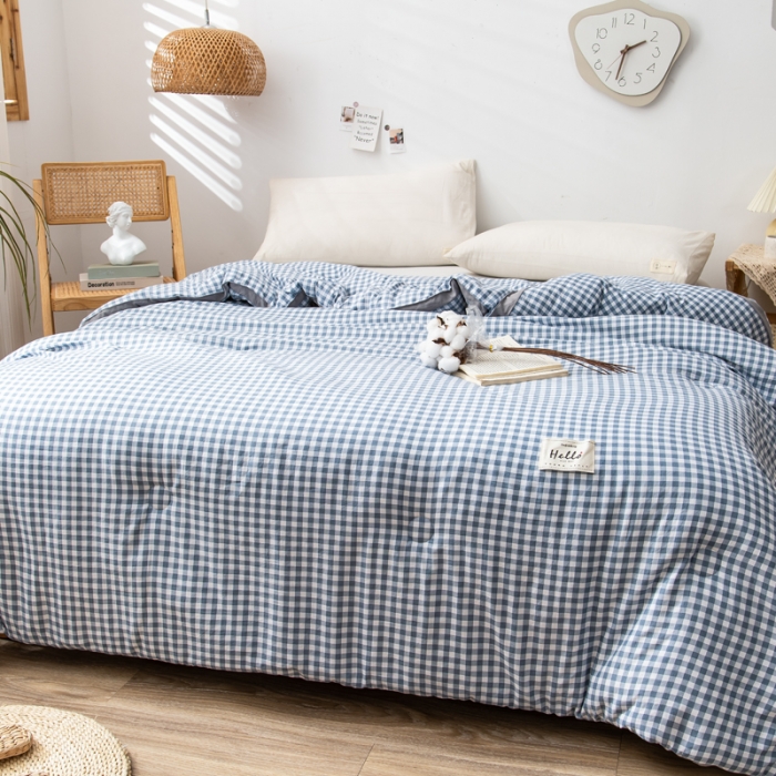 91家纺网 家纺一手货源 找家纺 森林人 2022新款A类水洗棉立体大豆被-印花 浅蓝小格