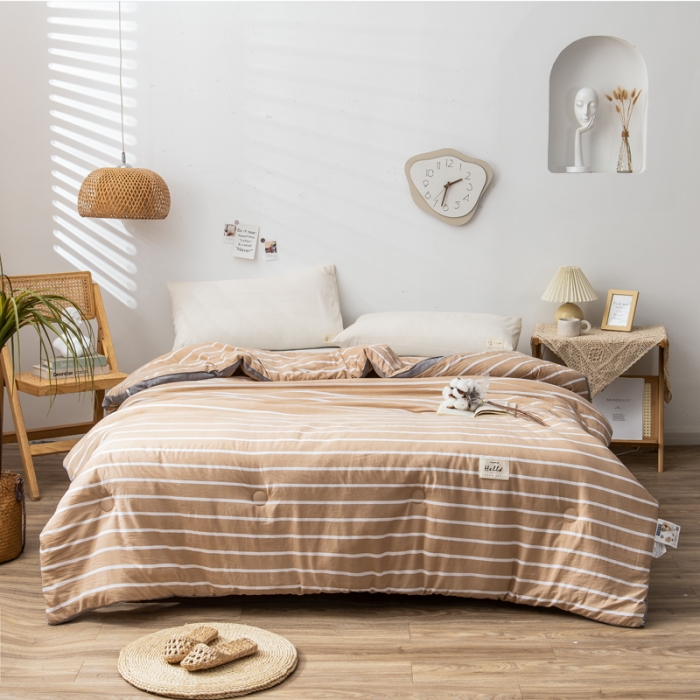 91家纺网 家纺一手货源 找家纺 森林人 2022新款A类水洗棉立体大豆被-印花 条纹-咖