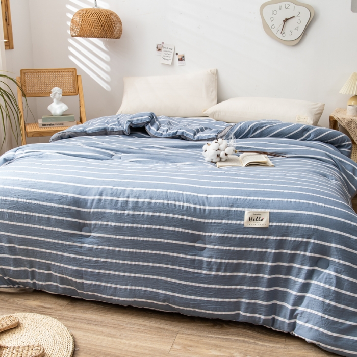 91家纺网 家纺一手货源 找家纺 森林人 2022新款A类水洗棉立体大豆被-印花 条纹-蓝