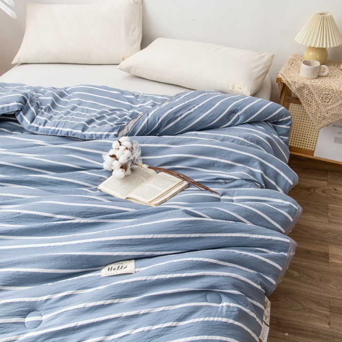 91家纺网 家纺一手货源 找家纺 森林人 2022新款A类水洗棉立体大豆被-印花 条纹-蓝