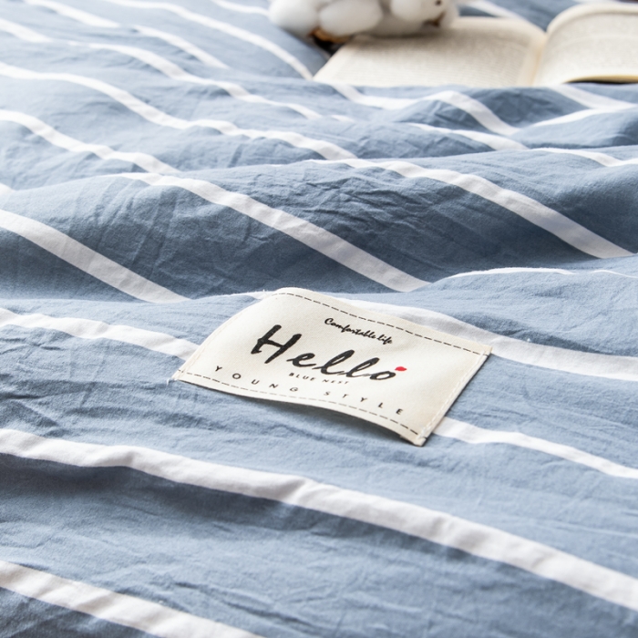 91家纺网 家纺一手货源 找家纺 森林人 2022新款A类水洗棉立体大豆被-印花 条纹-蓝