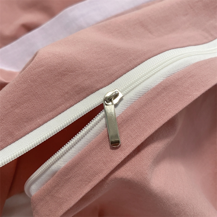 91家纺网 家纺一手货源 找家纺 眠帛家居 2022新款水洗棉磨毛拼色嵌边四件套 豆沙-浅紫