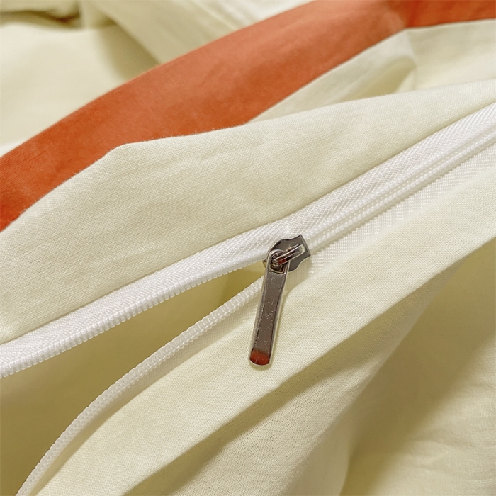 91家纺网 家纺一手货源 找家纺 眠帛家居 2022新款水洗棉磨毛拼色嵌边四件套 奶黄-焦糖