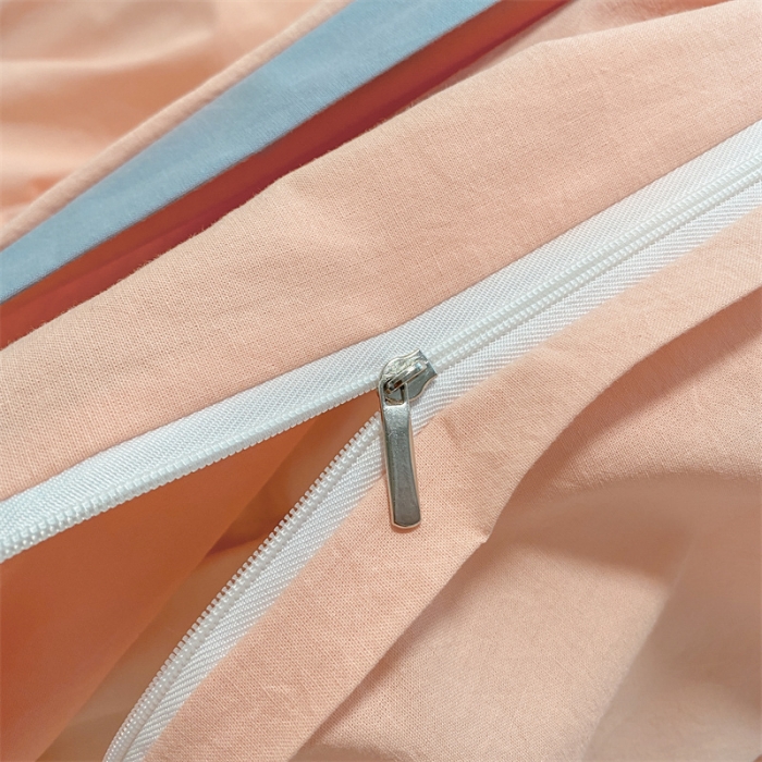 91家纺网 家纺一手货源 找家纺 眠帛家居 2022新款水洗棉磨毛拼色嵌边四件套 奶油粉-蓝灰