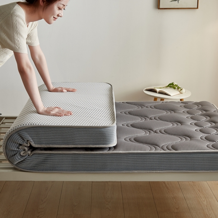 91家纺网 家纺一手货源 找家纺 优莱床垫 2024新款乳胶纤维棉立体学生床垫 爱意浓深灰
