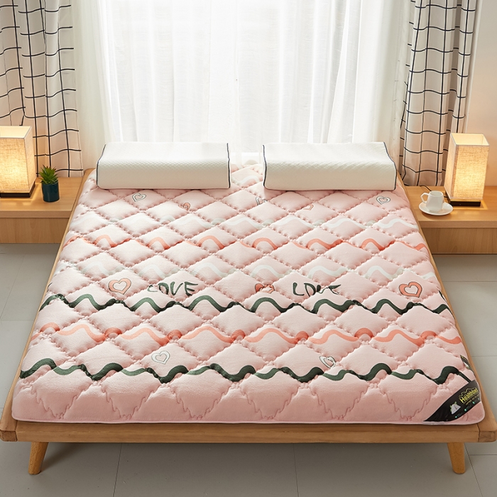 91家纺网 家纺一手货源 找家纺 优莱床垫 2024新款乳胶记忆棉床垫 水晶绒少女粉单边