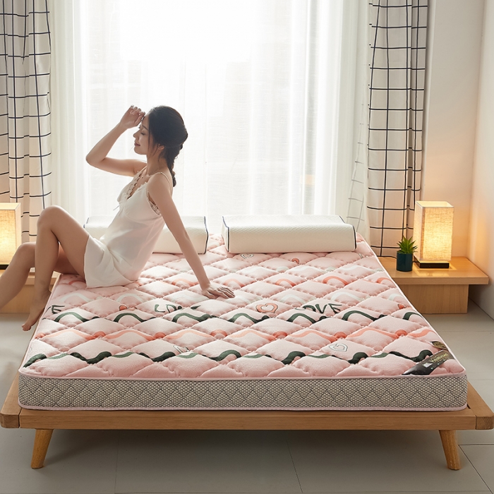 91家纺网 家纺一手货源 找家纺 优莱床垫 2024新款乳胶记忆棉床垫 水晶绒少女粉立体