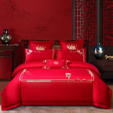 91家纺网 家纺一手货源 找家纺 富之雅2024款全棉长绒棉婚庆四件套多件套玫瑰爱恋