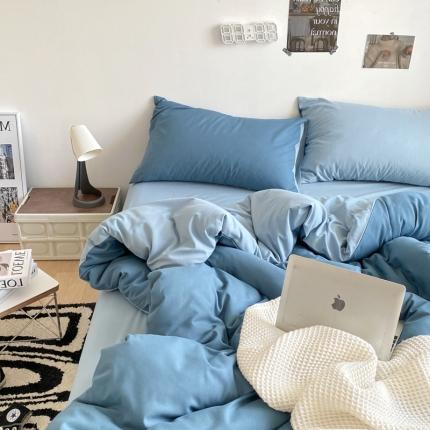 91家纺网 家纺一手货源 找家纺 优承佳 2023新款简约亲肤磨毛四件套系列 天空蔚蓝